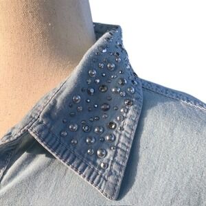 Y2K Coastal Cowgirl Chambray Top XL Western Chic Country Concert Studded Collar